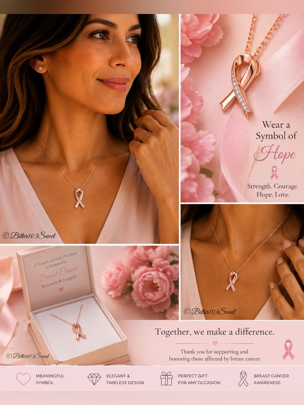 Sterling Silver Rose Gold Diamonds Loop Necklace